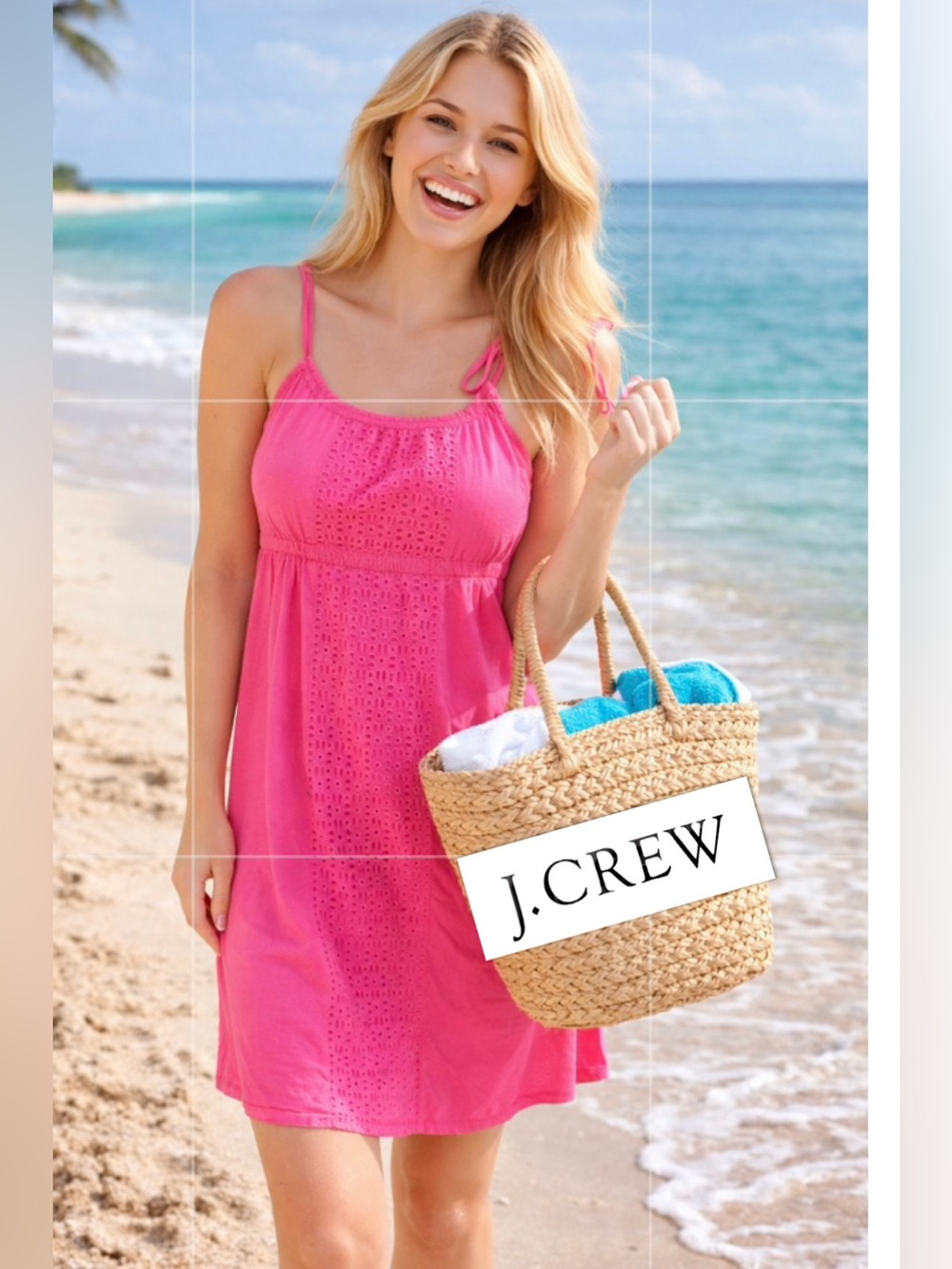 J Crew pink cotton eyelet summer mini dress